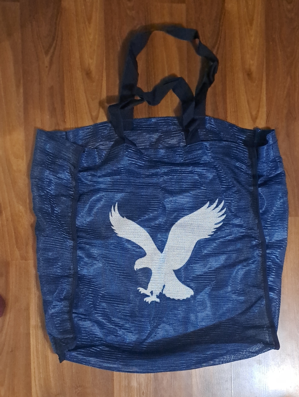 American Eagle Outfitters Navy Striped Tote with White Eagle Graphic
